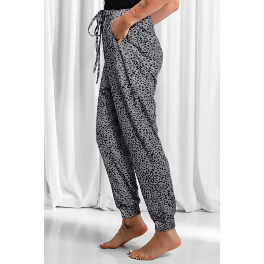Full Size Leopard Drawstring Pocketed Pants