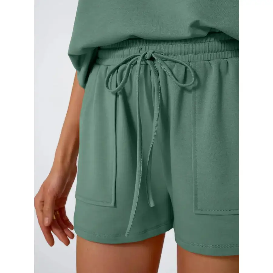 Round Neck Cap Sleeve Top and Shorts Set