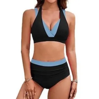 Two-tone Halter High-waist Bikini