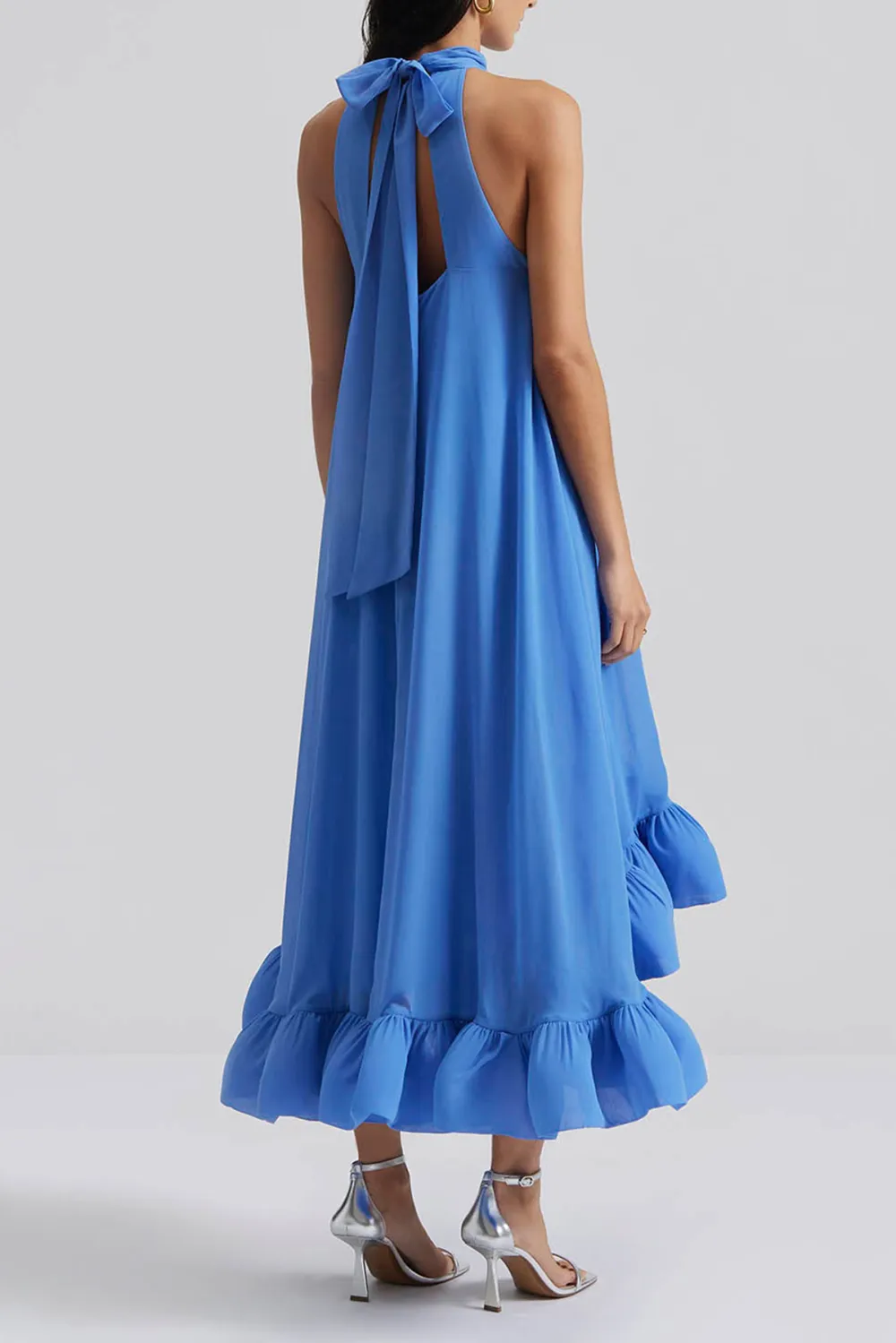 Halter Neck Asymmetric Hem Maxi Dress
