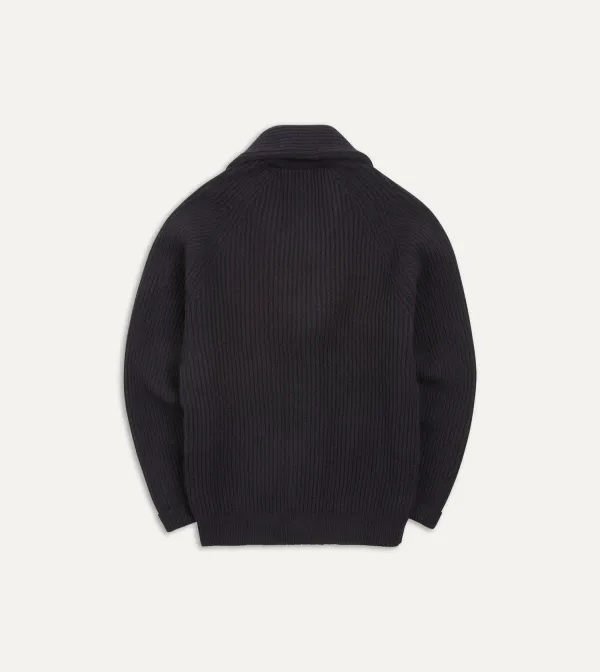 Casual Style Navy Lambswool Shawl Collar Cardigan