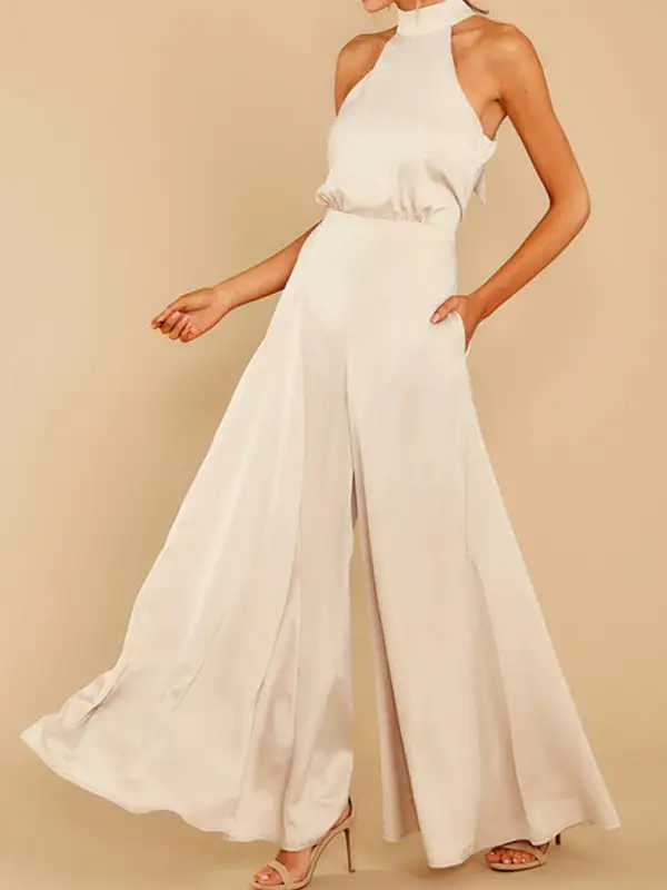 The Shoulder High Waist Jumpsuit Wide Pants