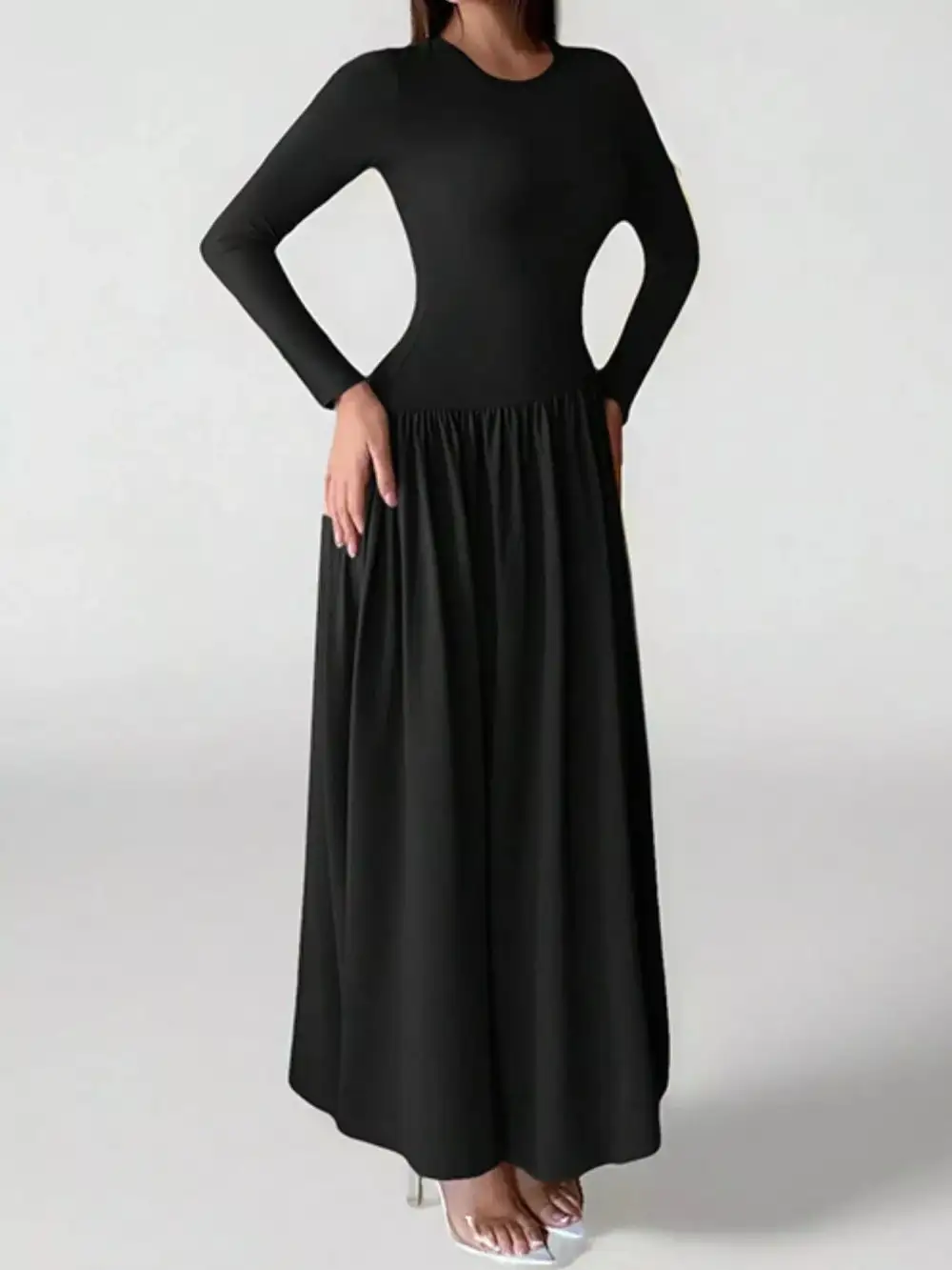 Soft Touch Ruched Long Sleeve Maxi Dress