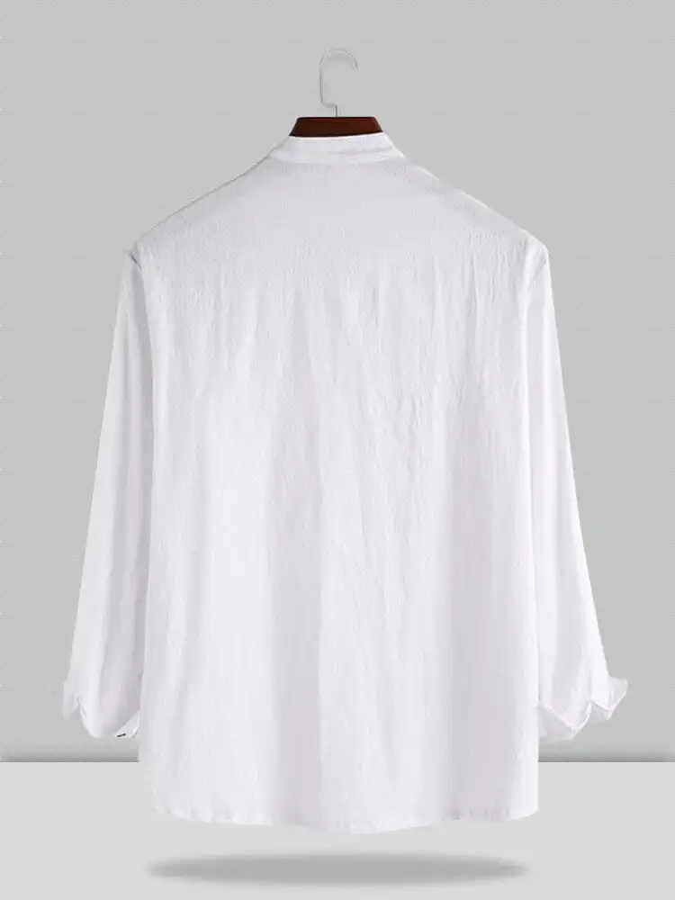 Stand Collar Cotton Linen Sleeve Shirt