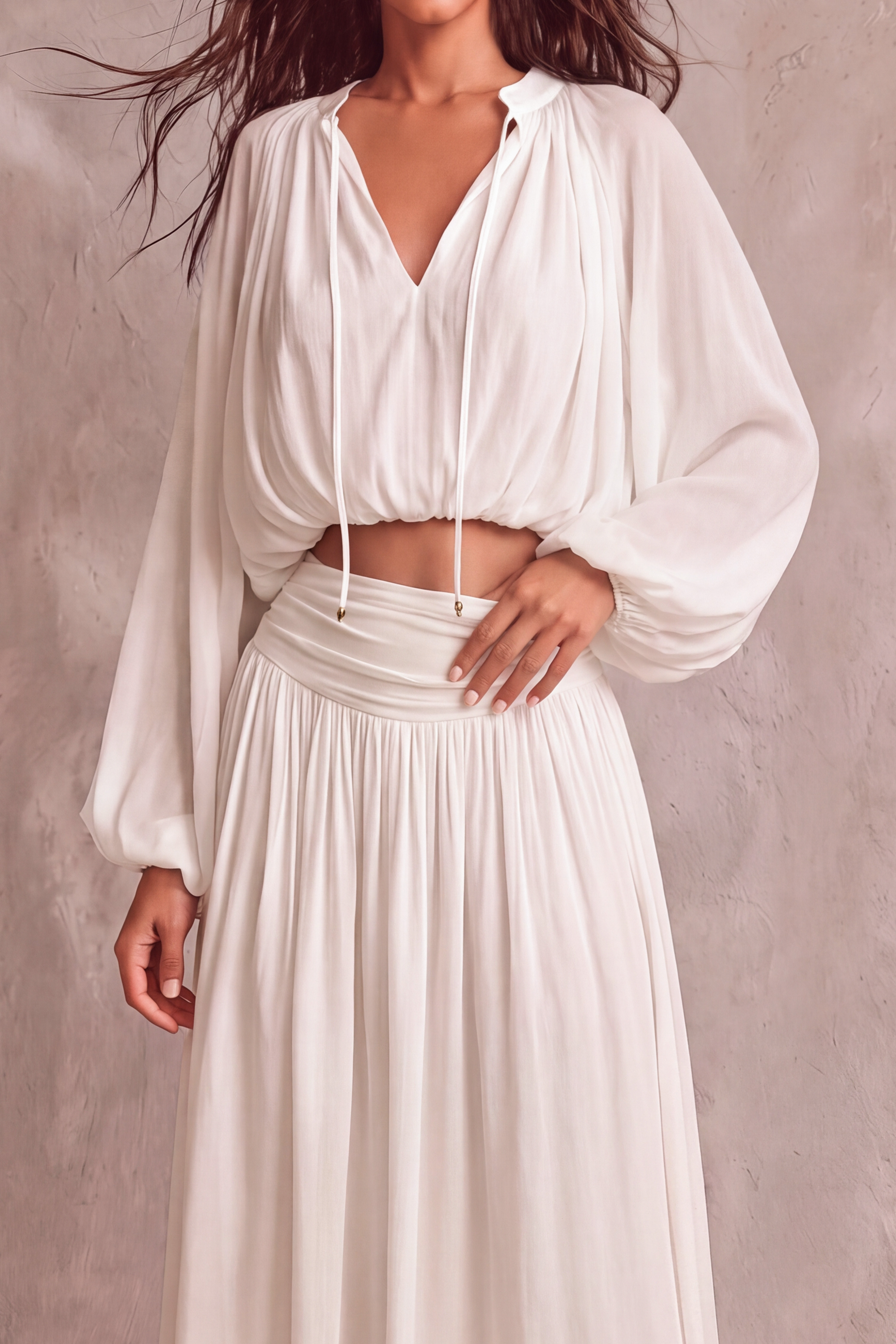 Tie Detail Mesh Matching Skirt Set