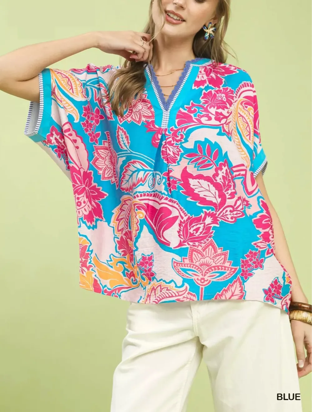 Rayon Abstract Print Oversized Top