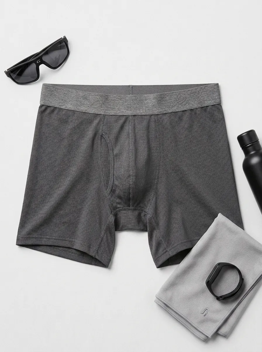 Men's Solid Grey Athletic Printed Boxer Briefs