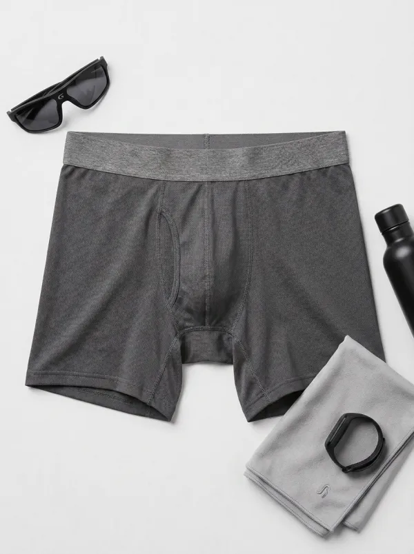 Men's Solid Grey Athletic Printed Boxer Briefs
