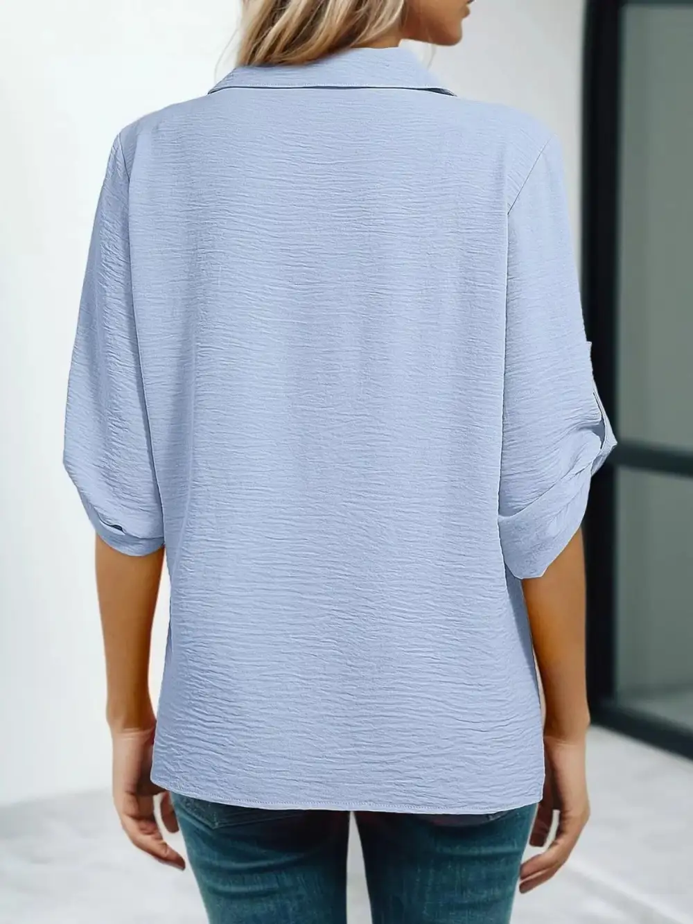 Collar Roll Up Sleeve Blouse