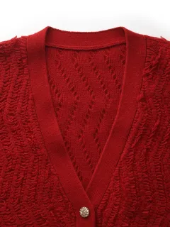 Wool Chili Red Women Cardigan