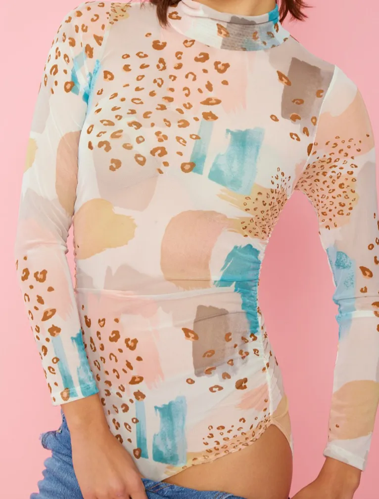 Animal Print Printed Bodysuit Graphic Tee