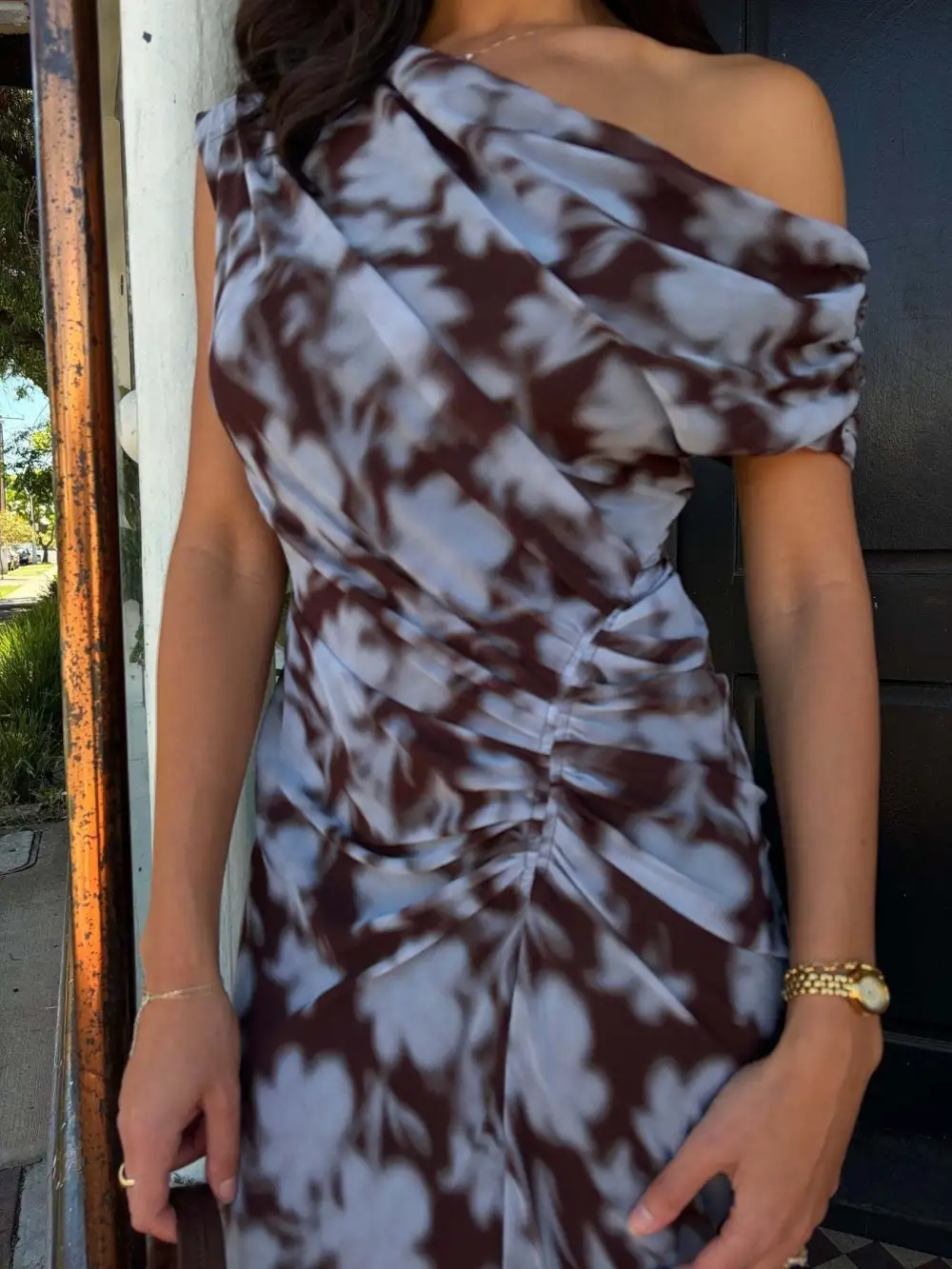 One Shoulder Floral Print Maxi Dress