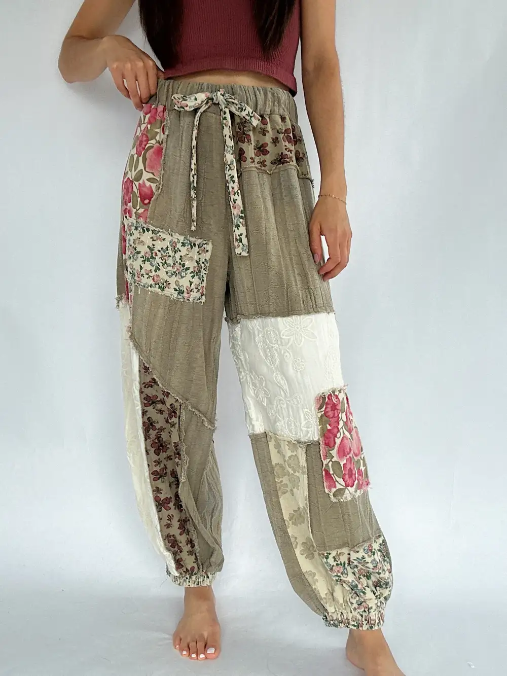 Floral Patch Wide Leg Pants