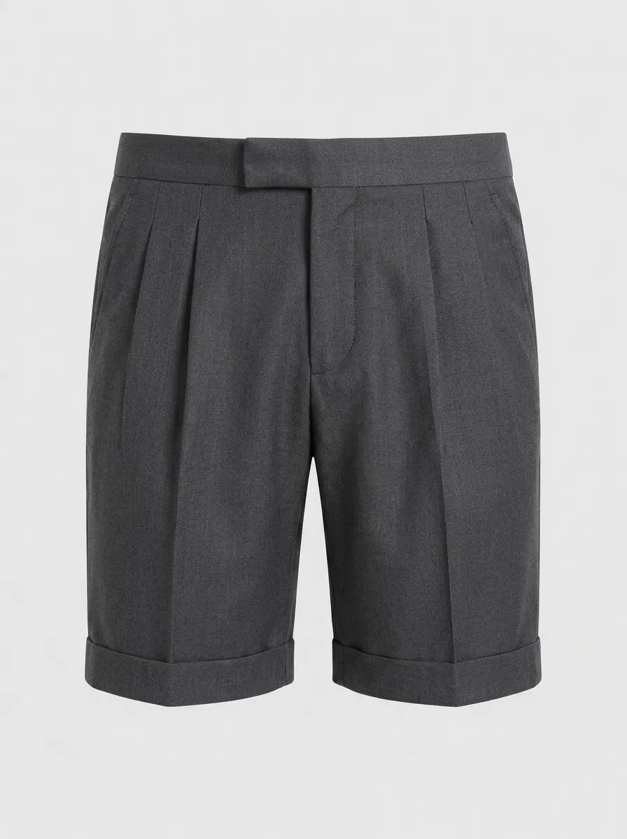 Men's Formal Business Casual Pleated Gray Tailored Shorts