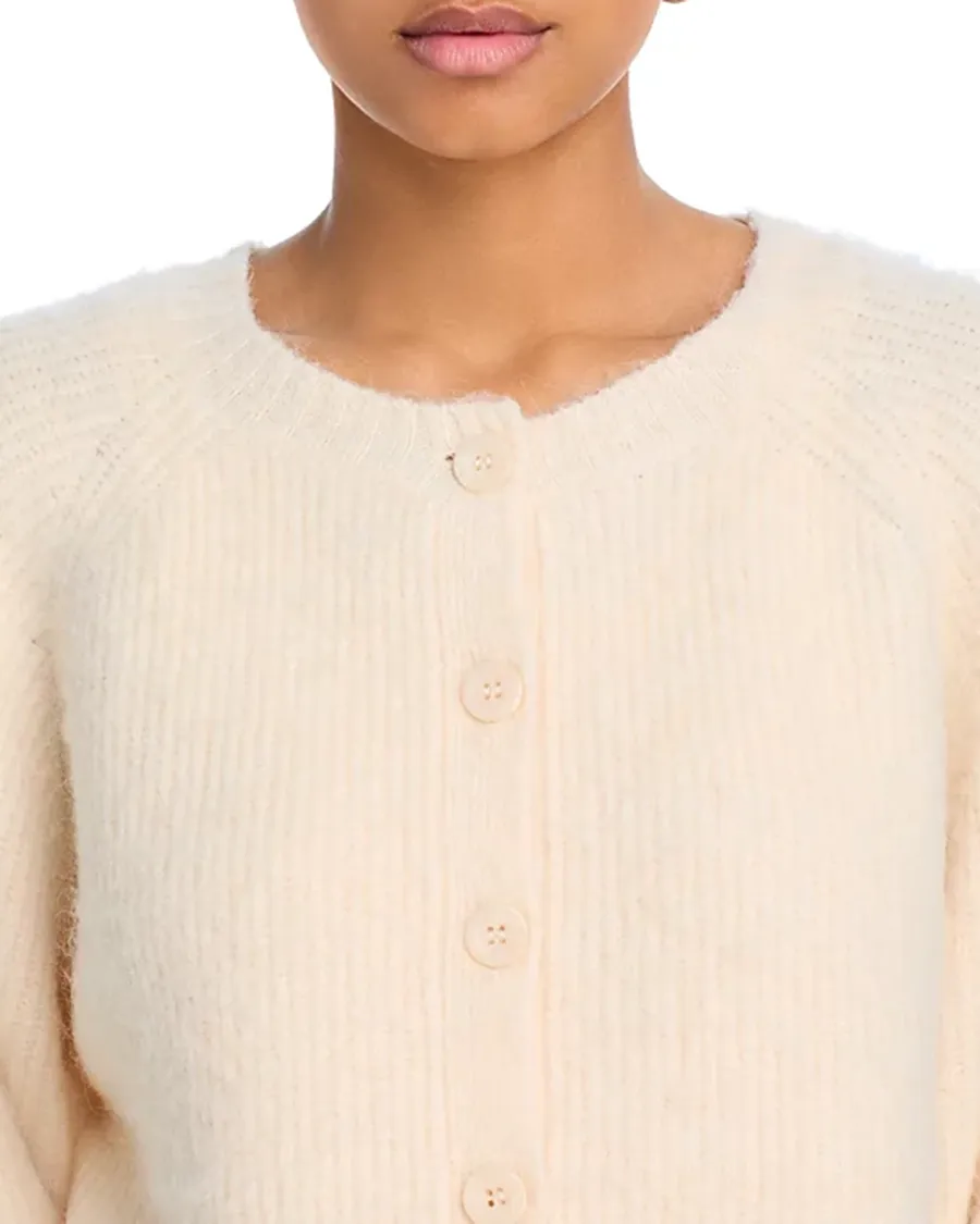 Drop Shoulders Crewneck Button Front Cardigan