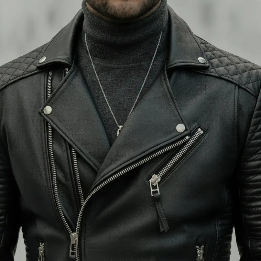 Statement Leather Biker Motorcycle Multi Pocket Jacket