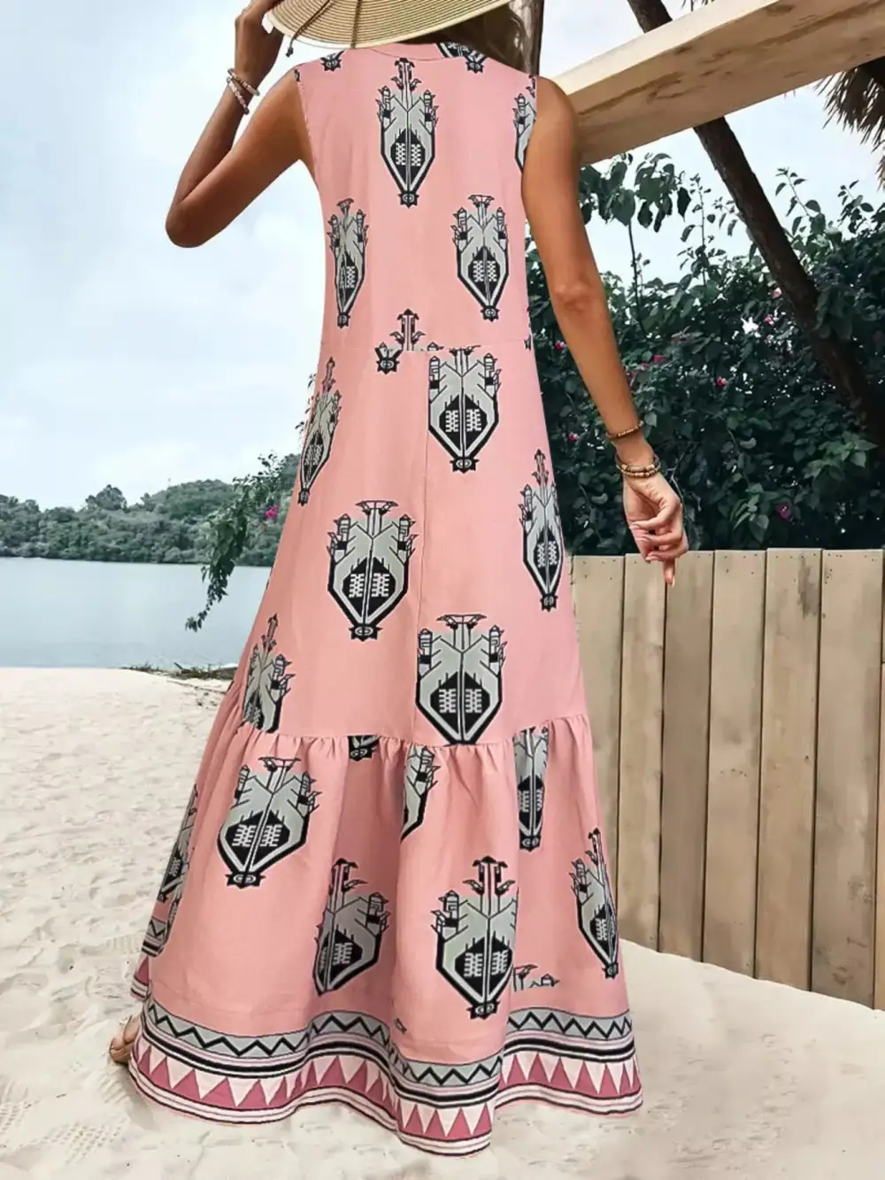 Smooth Finish Printed Sleeveless Maxi Dress