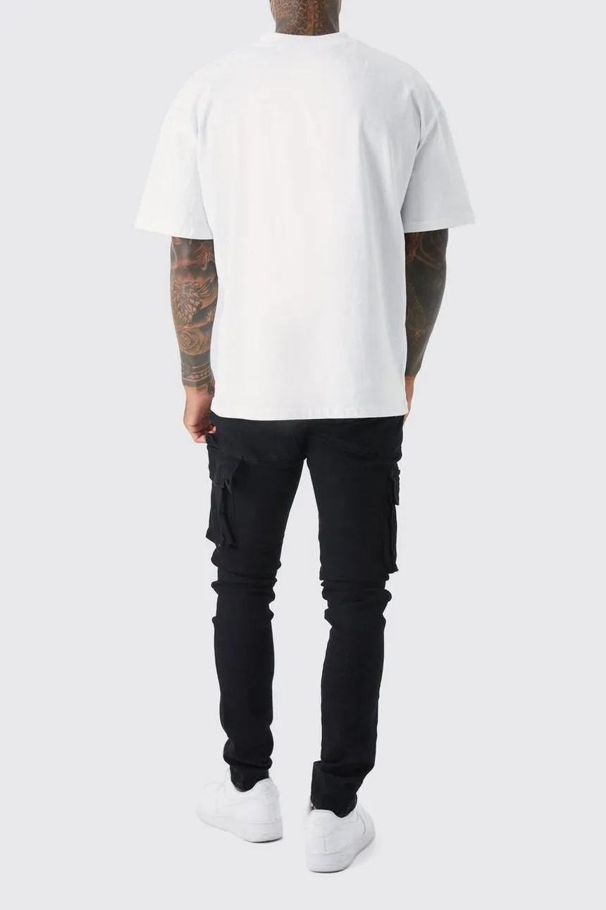 True Black Skinny Stretch Carpenter Cargo Jean