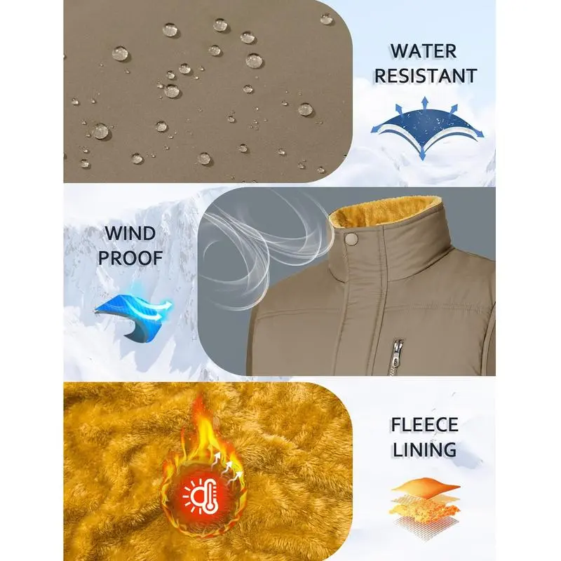 Mens Winter Vests Outerwear Fleece Lined Puffer Vest Warm Casual Quilted Vest Bubble Sherpa Vest Jacket