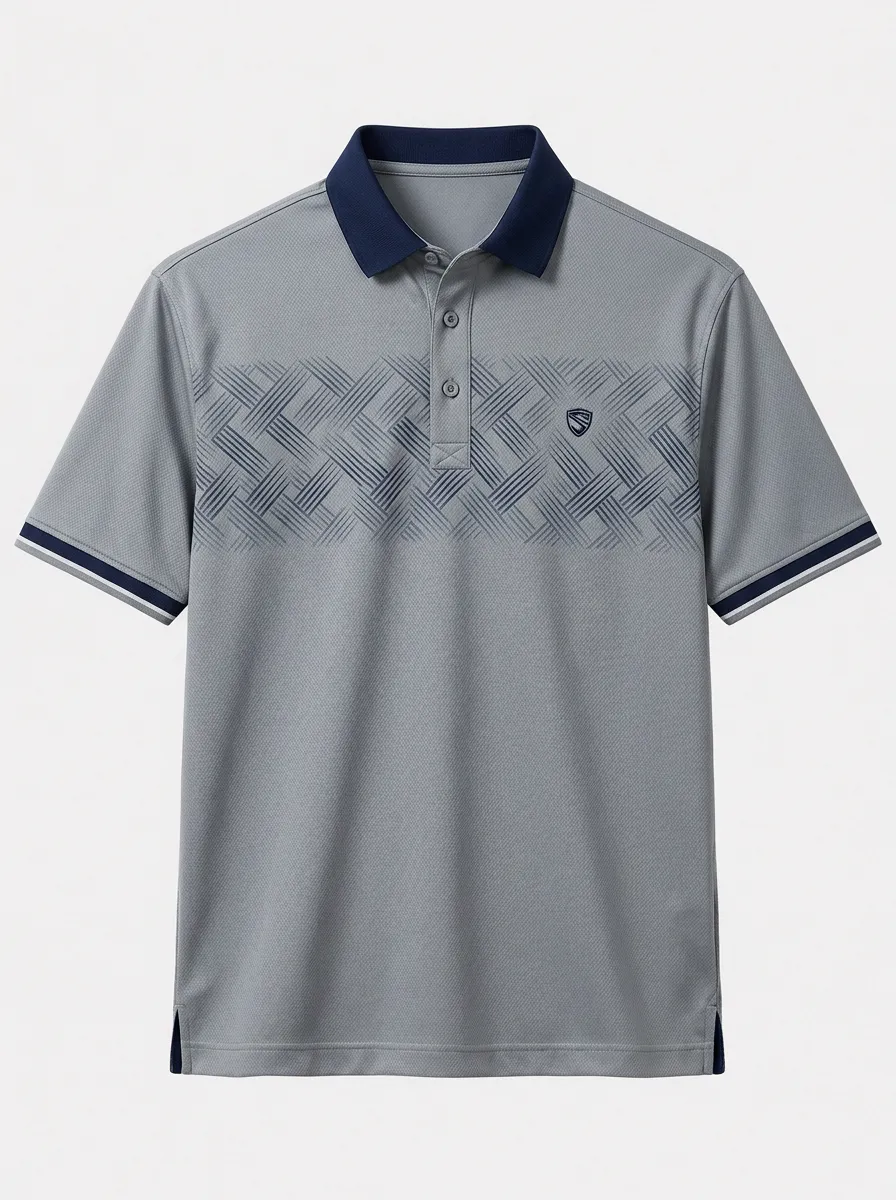 Men's Casual Geometric Pattern Printed Polo Shirt