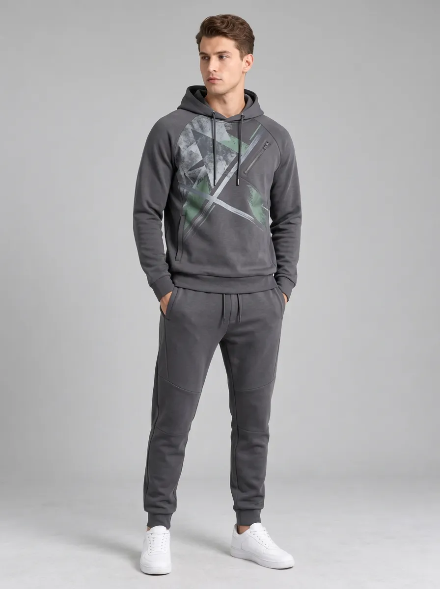 Men's Sportswear Geometric Abstract Printed Hoodie Jogger Set