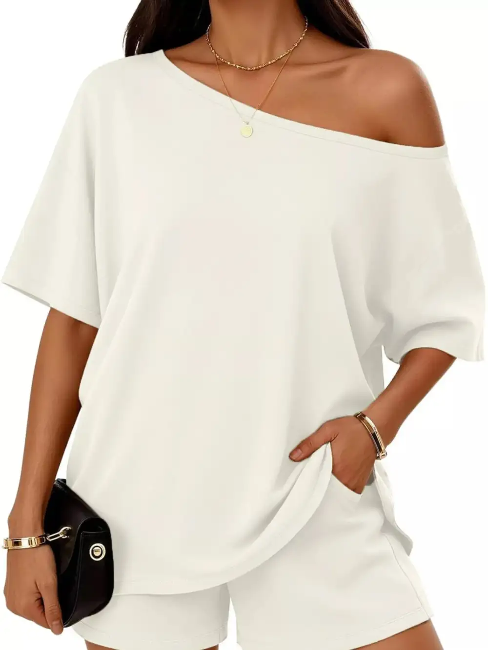 Boat Neck Tee Shorts Set