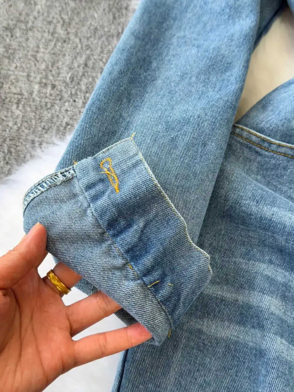 Button Front Wide Leg Jumpsuit Denim Pants