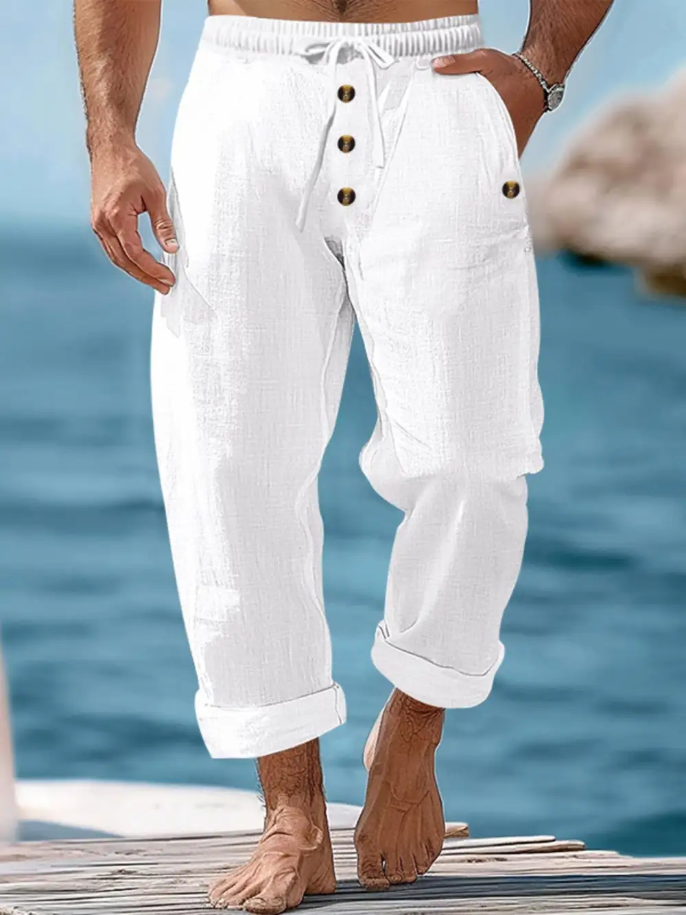Men's Full Size Button Fly Drawstring Pants Plus