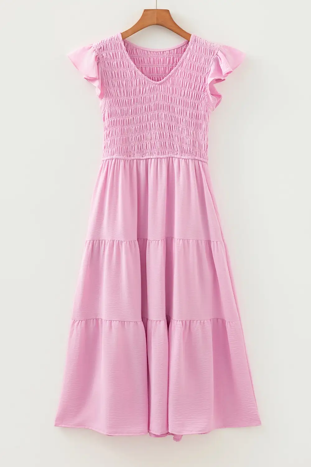 Tiered Smocked Flutter Sleeve Midi Dress
