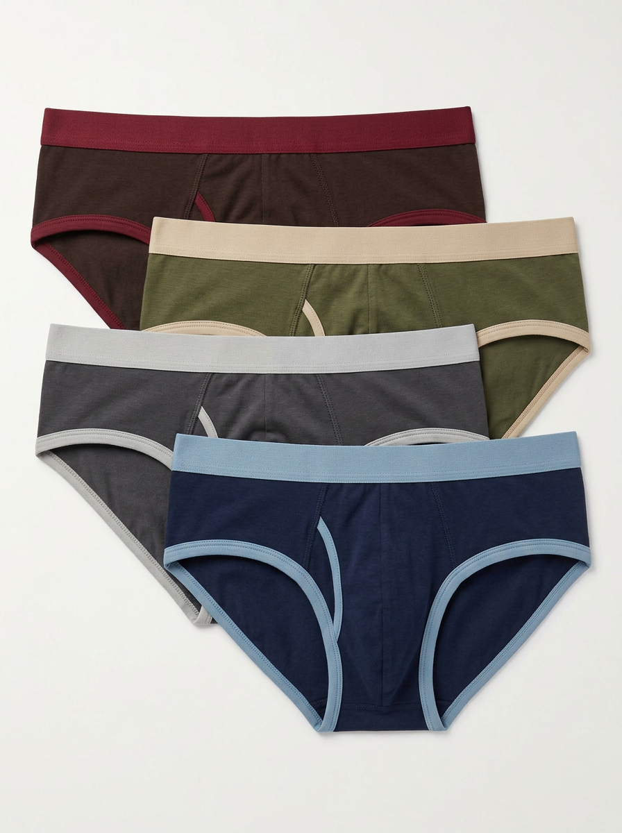 Men's Four-Pair Contrast-Piping Classic Brief Set