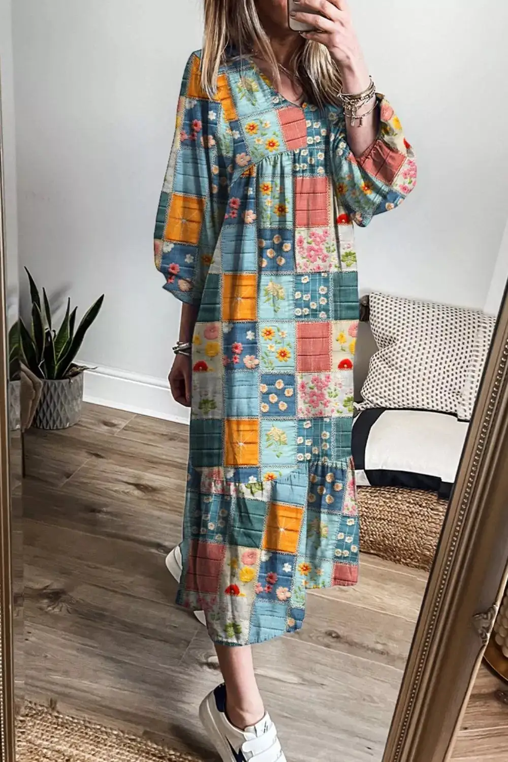 V-Neck Floral Midi Dress