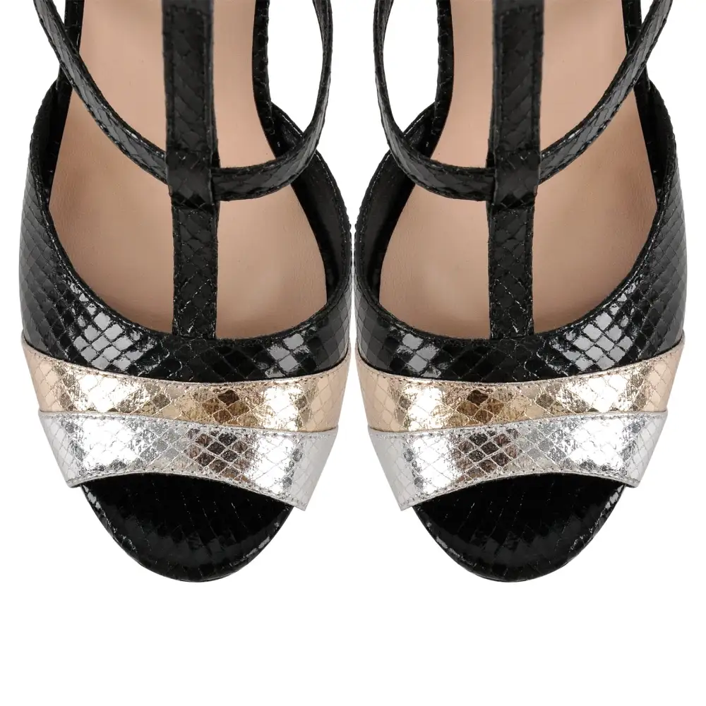 Snake Pattern Peep Toe Platform Stiletto Buckle Strap Pumps