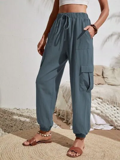 Drawstring Pocketed Cargo-Detail Jogger Pants