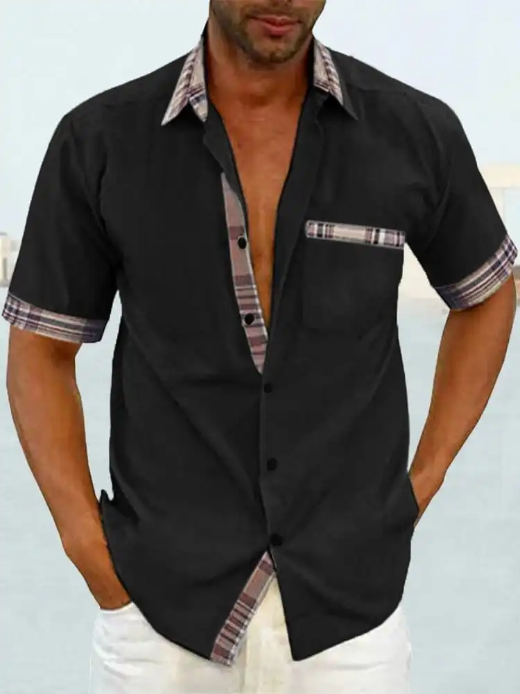Casual Plaid Collar Linen Shirt