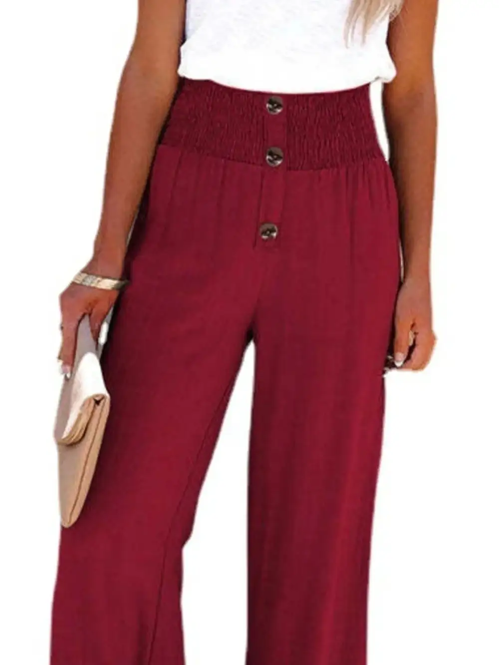 High Waisted Textured Wide Leg Plus Pants