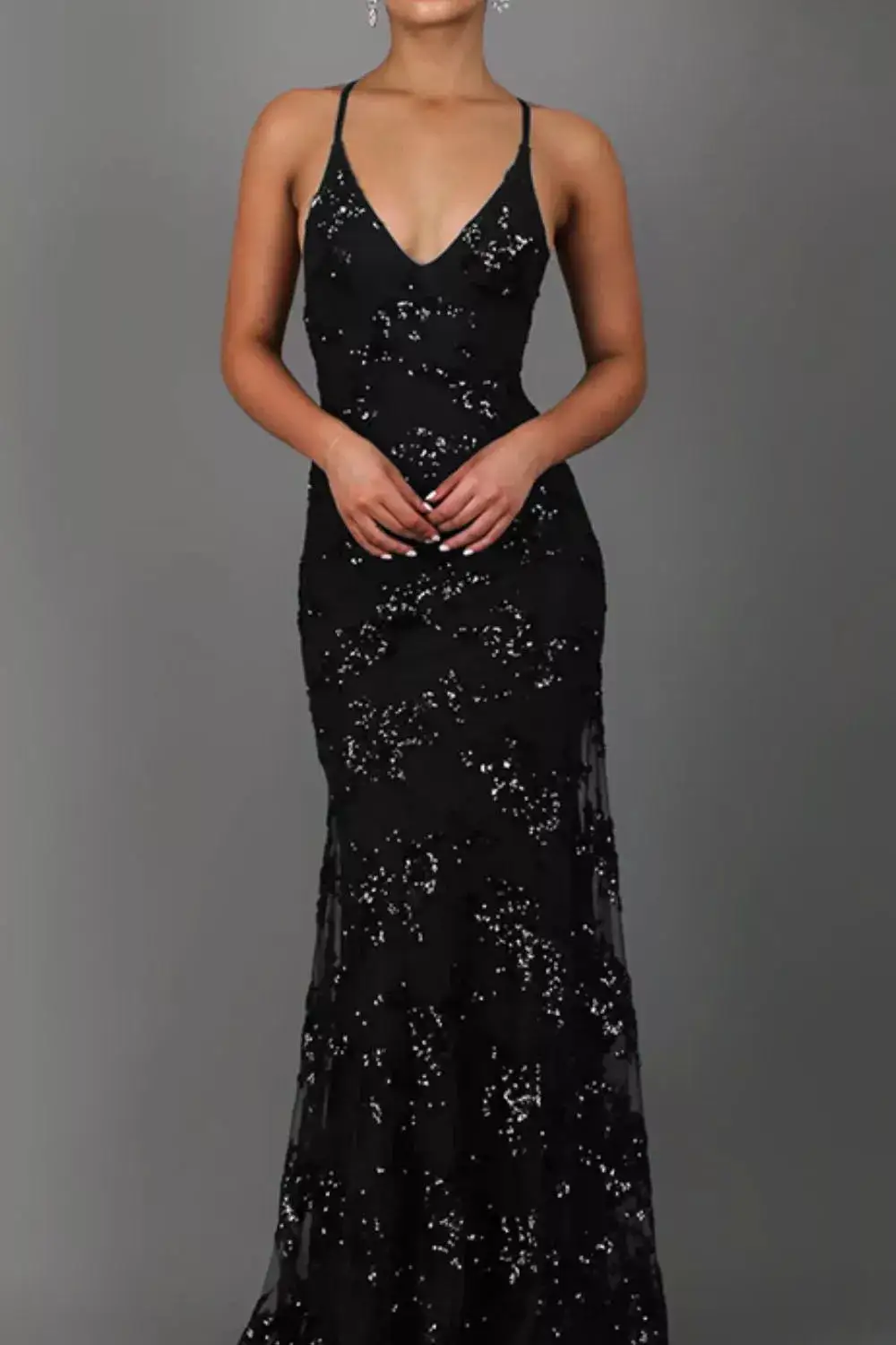 Sequin V Neck Maxi Dress