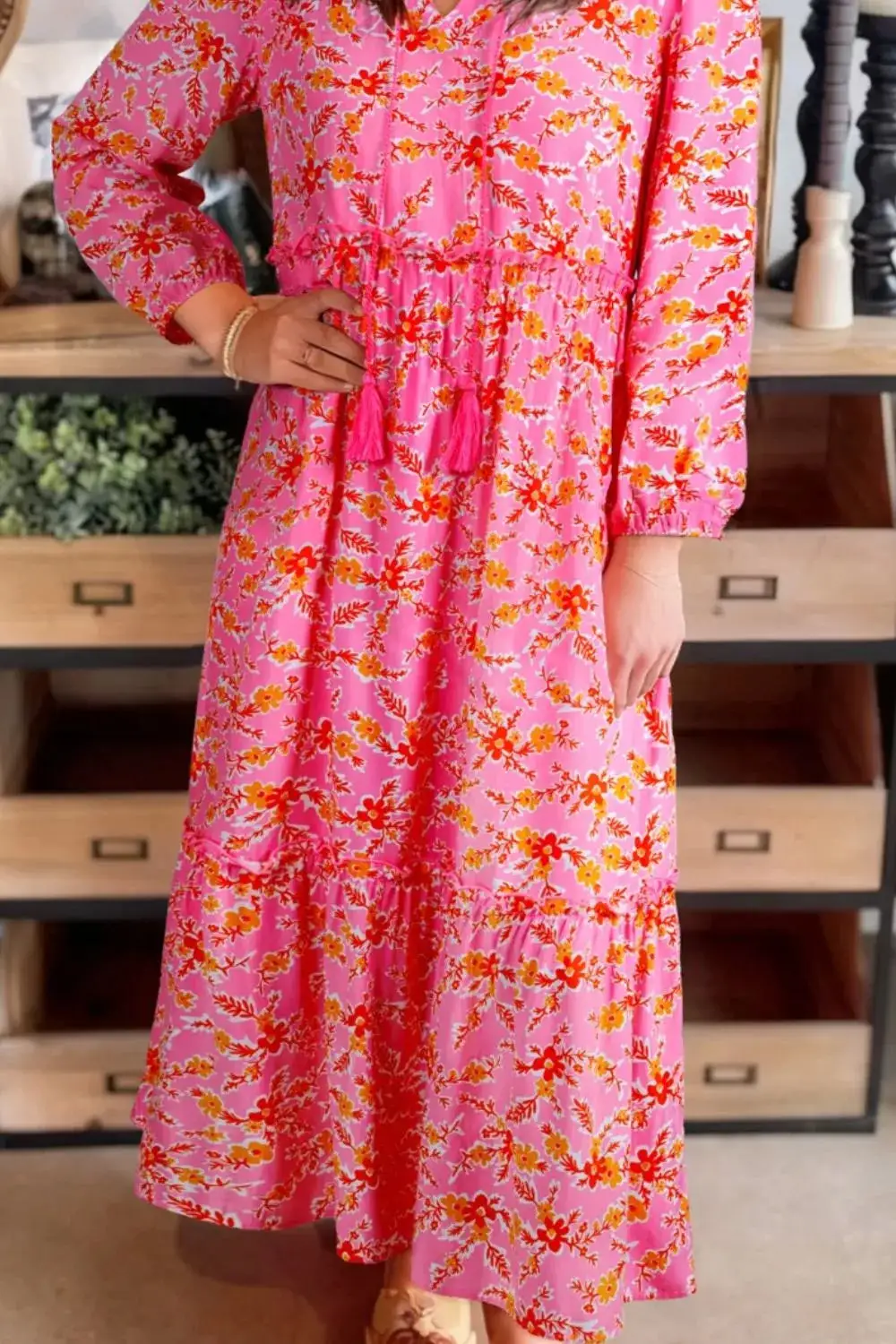 Clean Line Floral Printed Midi Dress