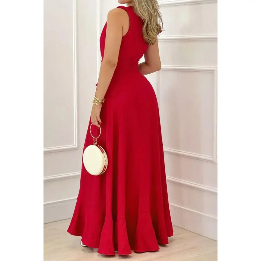 Ruffled Plunge Sleeveless Maxi Dress
