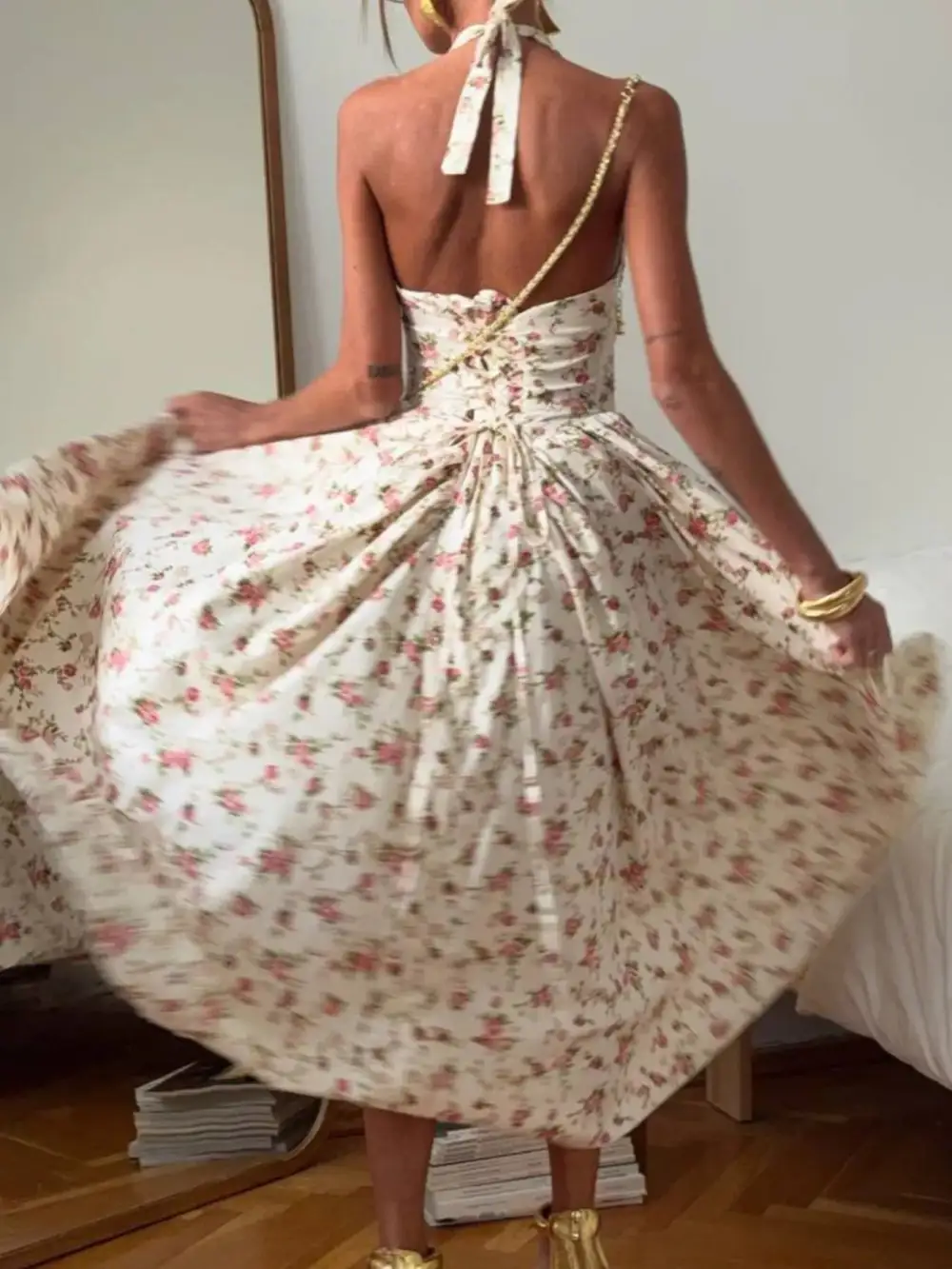 Everyday Print Halter Neck Midi Dress