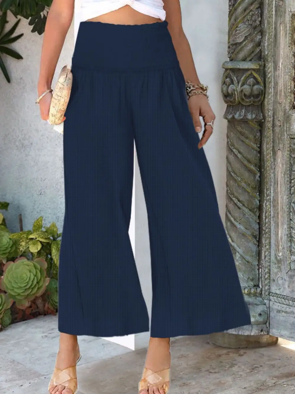 Wide Leg Smocked Waist Pants