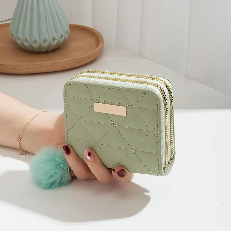 Compact Faux Leather Quilted Zip Wallet Clutch
