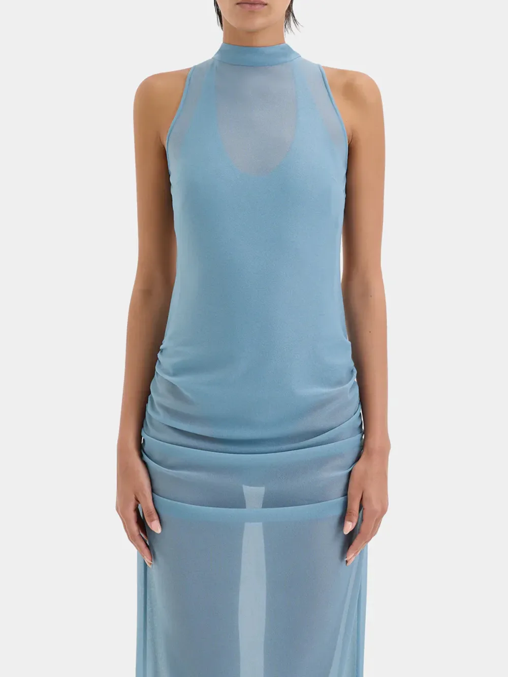 Casual Style Aqua Open Back Dress