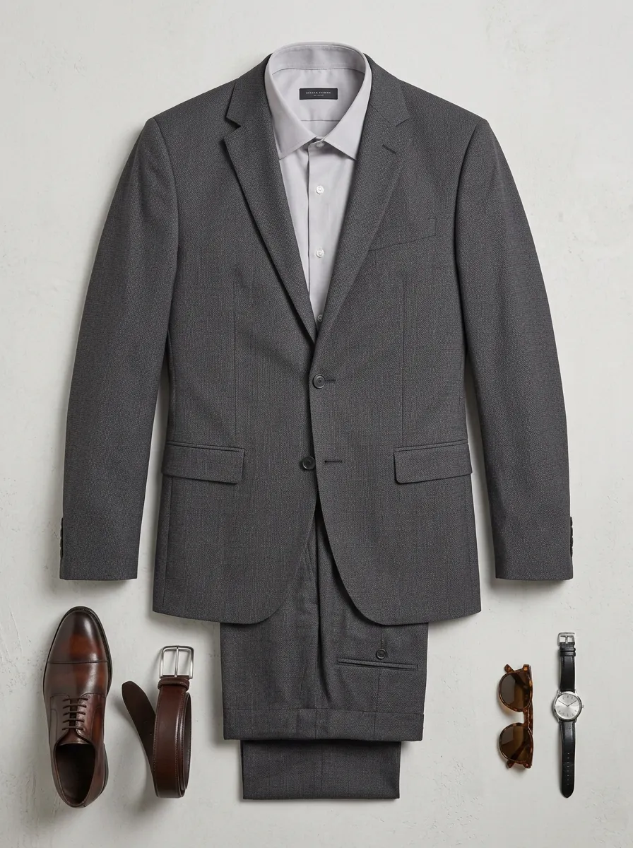 Men's Textured Suit Jacket and Shirt Set