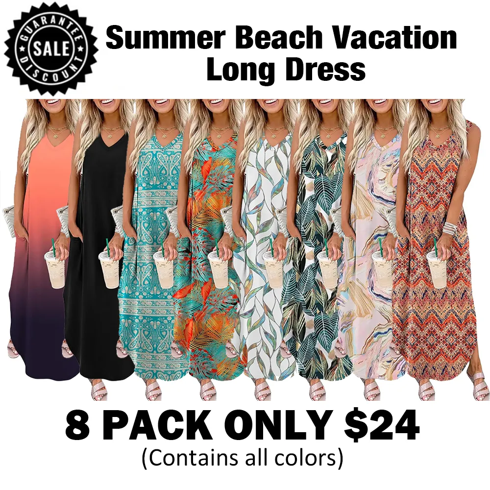Summer Beach Vacation Long Dress-🔥8-Pack - All Colors Included, Only $24
