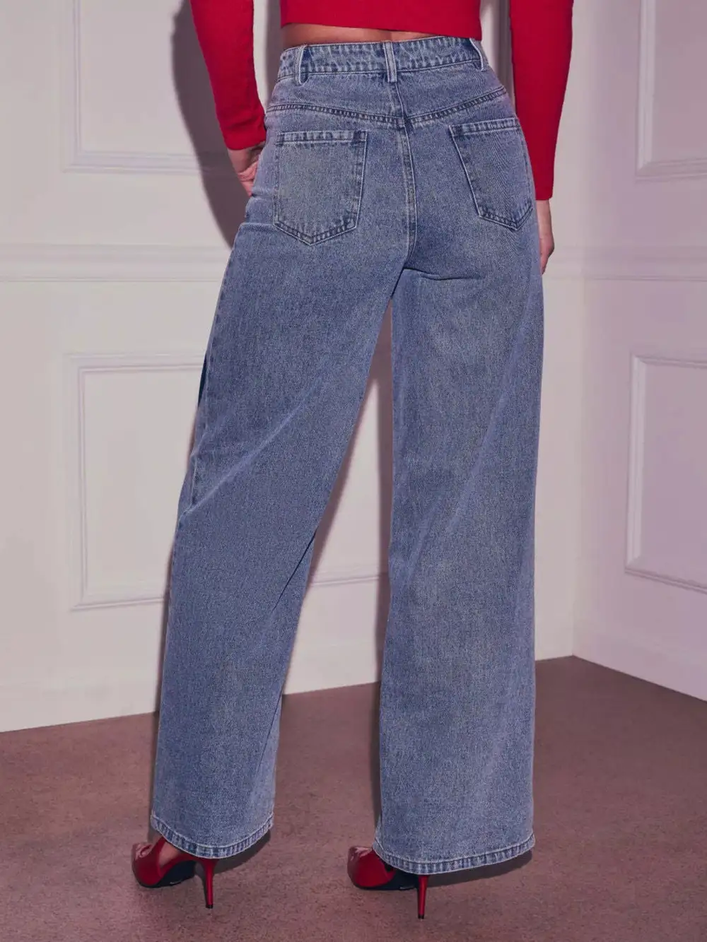 Utility High Waist Wide Leg Denim Jeans