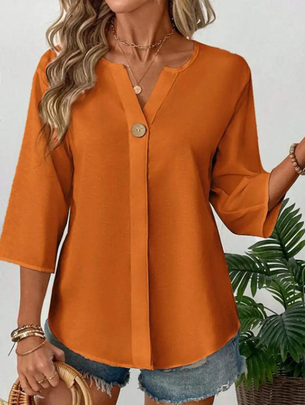 Linen V Neck Button Shirt