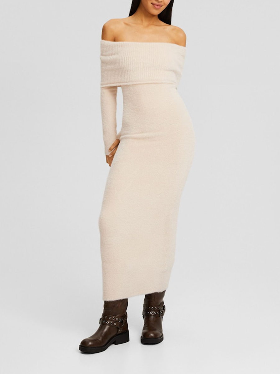 Vestido Midi Manga Larga Fuzzy