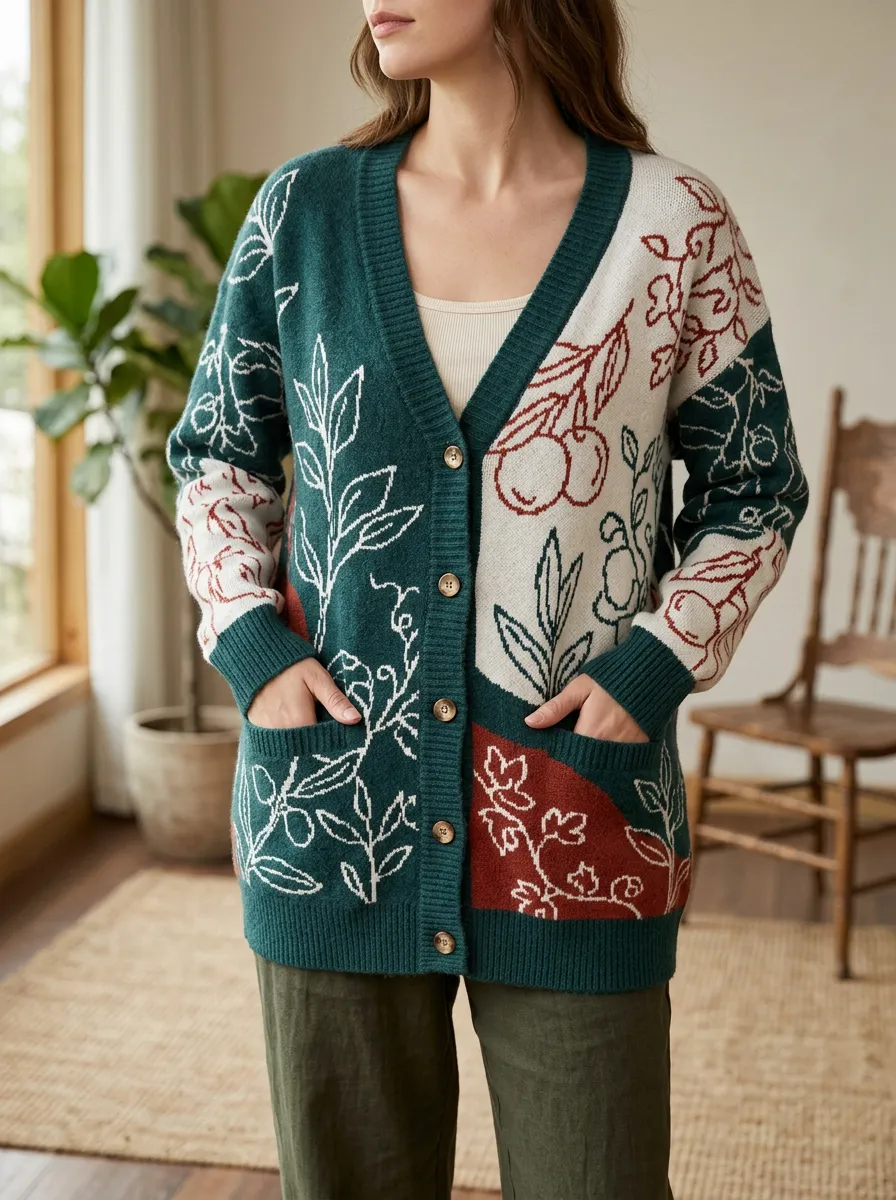Women's Botanical Floral Nature Lover Printed Cardigan