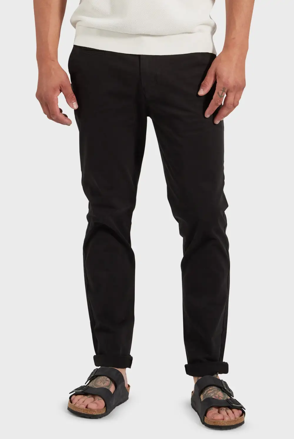 Cotton Blend Slim Leg Trousers