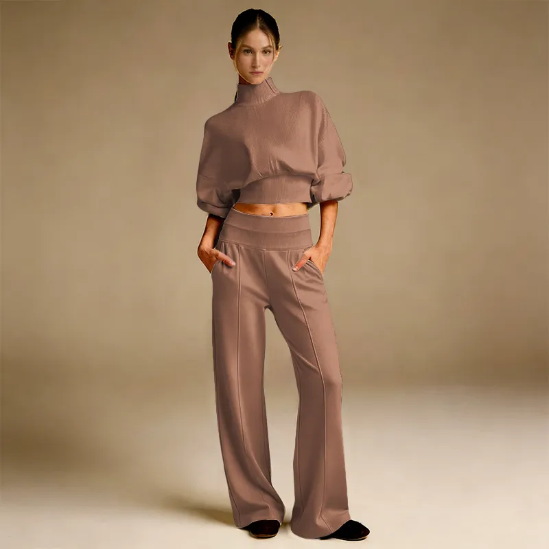 Soft And Comfortable Crewneck Sweatshirt Wide-Leg Pants Set